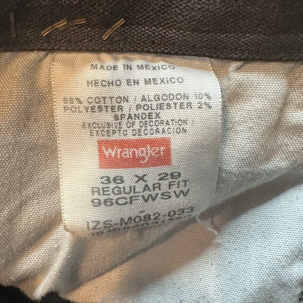 Wrangler Jeans Mens 36x29 Blue Regular Fit 96CFW Straight Leg Stretch Distressed